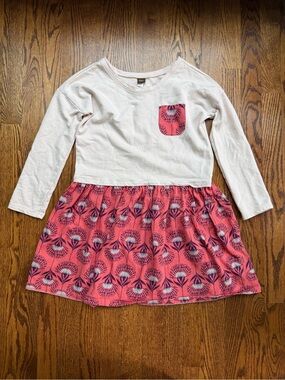 Tea Collection Pink Floral Pocket Dress Long Sleeve Sz 10